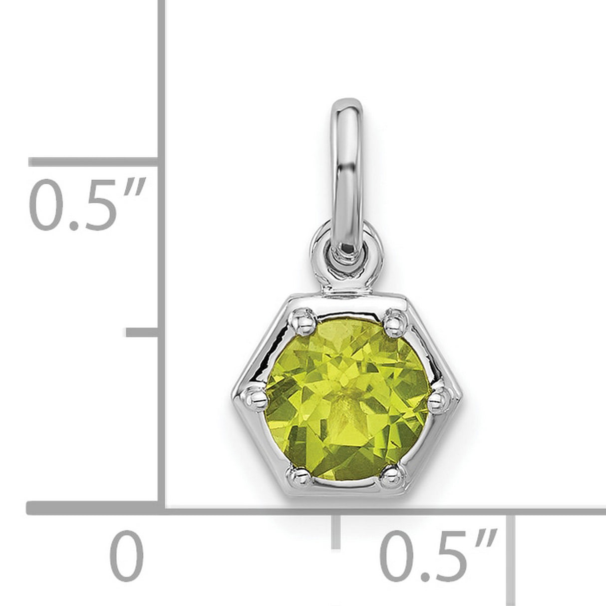 Sterling Silver Peridot Pendant with Faceted Round Gemstone in Hexagon Frame