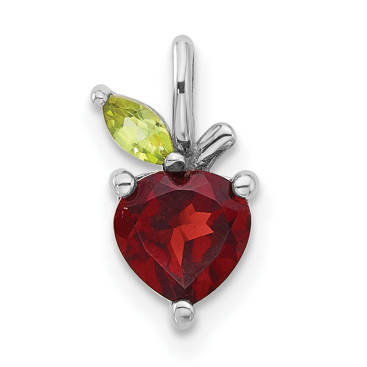 Garnet and Peridot Apple Charm Pendant in Real 925 Sterling Silver