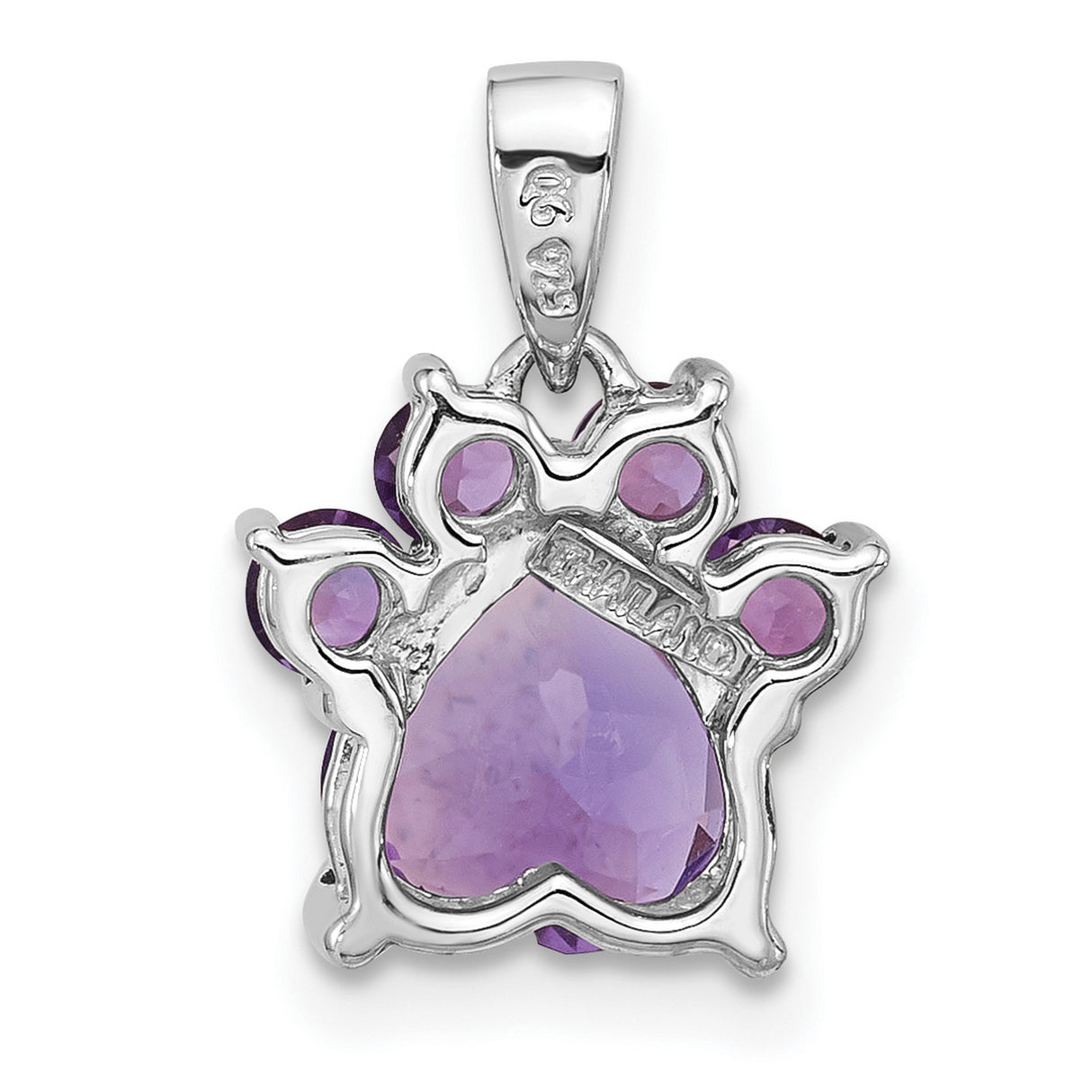 Sterling Silver Paw Print Pendant with Amethyst, Pet Memorial Jewelry for Women