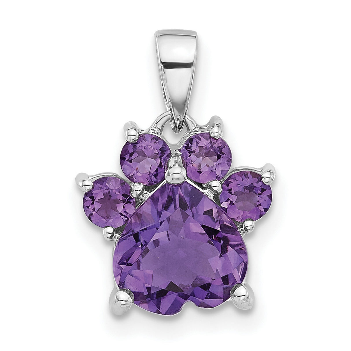 Sterling Silver Paw Print Pendant with Amethyst, Pet Memorial Jewelry for Women