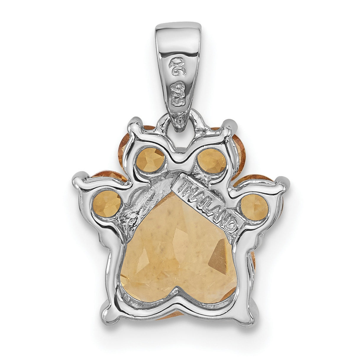 Sterling Silver Paw Print Pendant with Citrine Gemstone, Pet Memorial Jewelry for Women