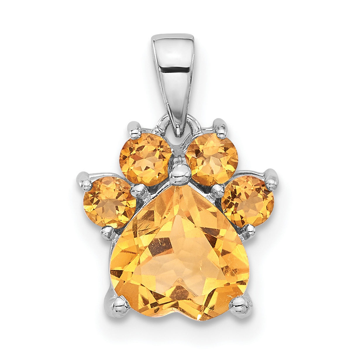 Sterling Silver Paw Print Pendant with Citrine Gemstone, Pet Memorial Jewelry for Women
