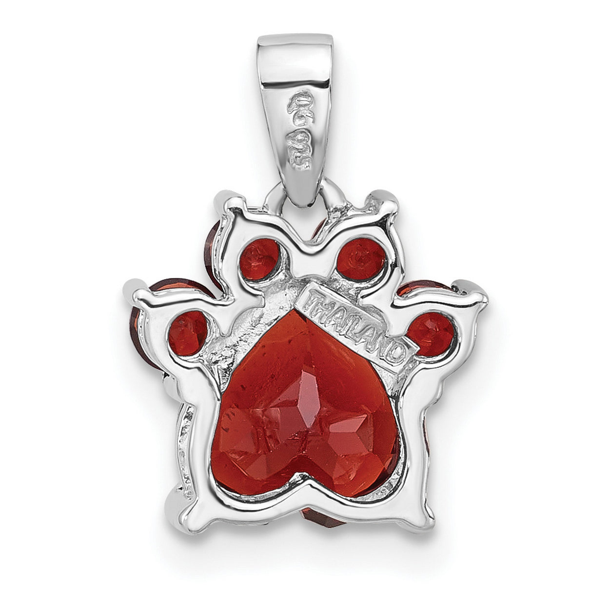 Sterling Silver Paw Print Pendant with Garnet, Pet Memorial Jewelry for Women or Unisex Wear