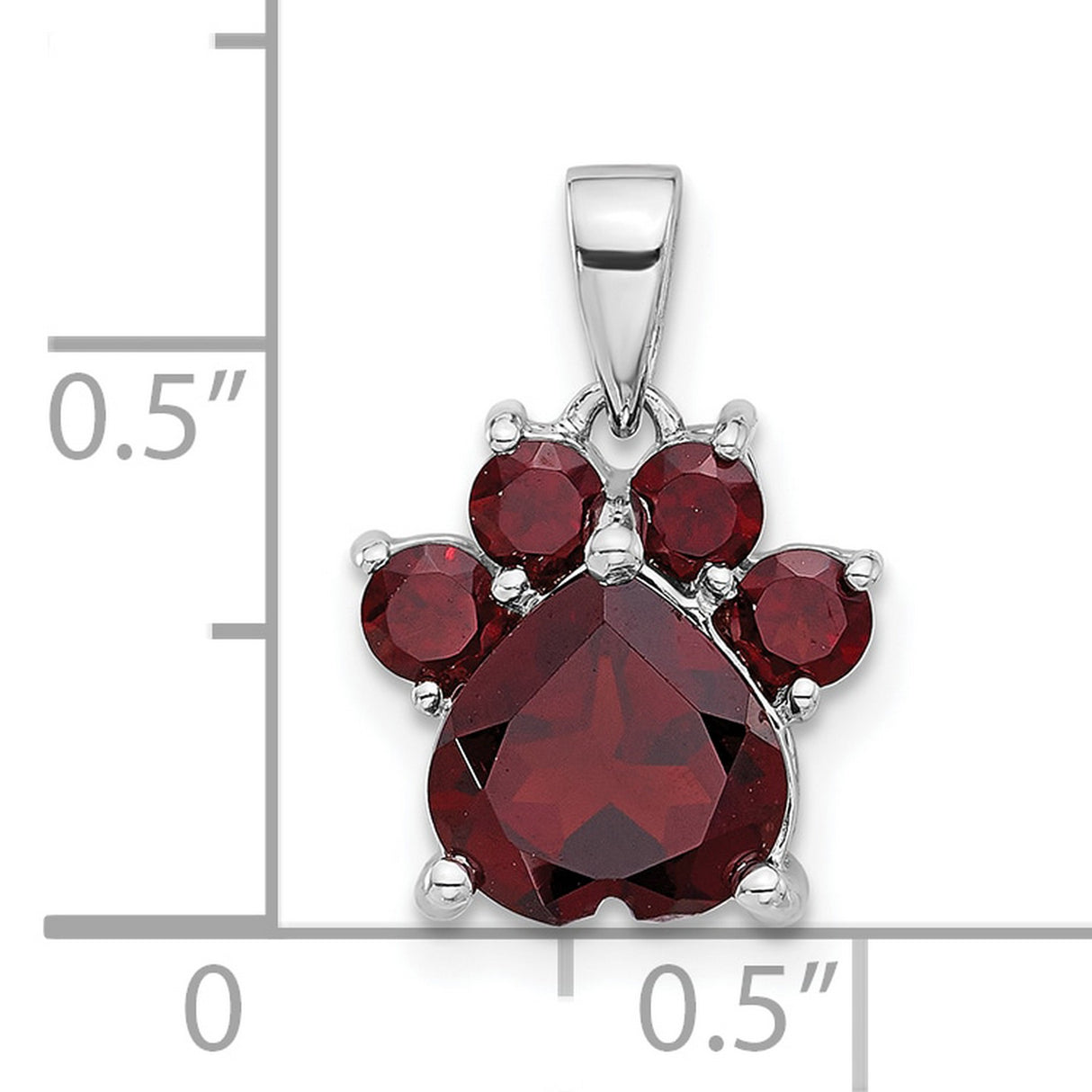 Sterling Silver Paw Print Pendant with Garnet, Pet Memorial Jewelry for Women or Unisex Wear