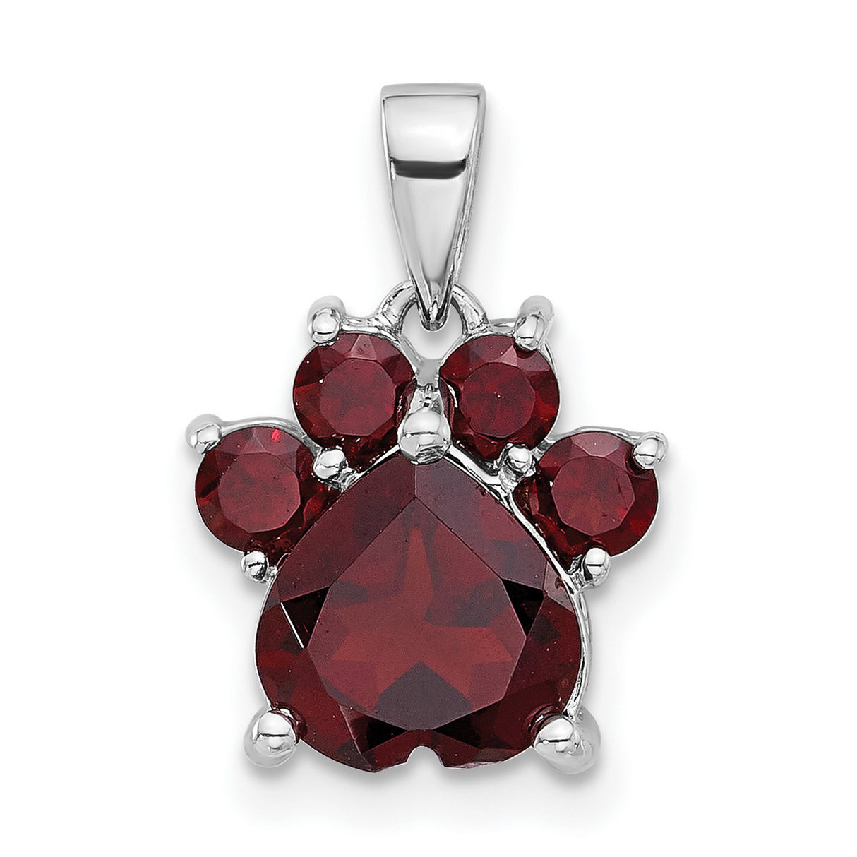 Sterling Silver Paw Print Pendant with Garnet, Pet Memorial Jewelry for Women or Unisex Wear