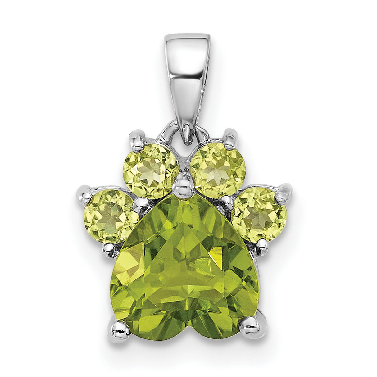 Sterling Silver Paw Pendant with Peridot, Animal Lover Pet Tribute Charm for Women