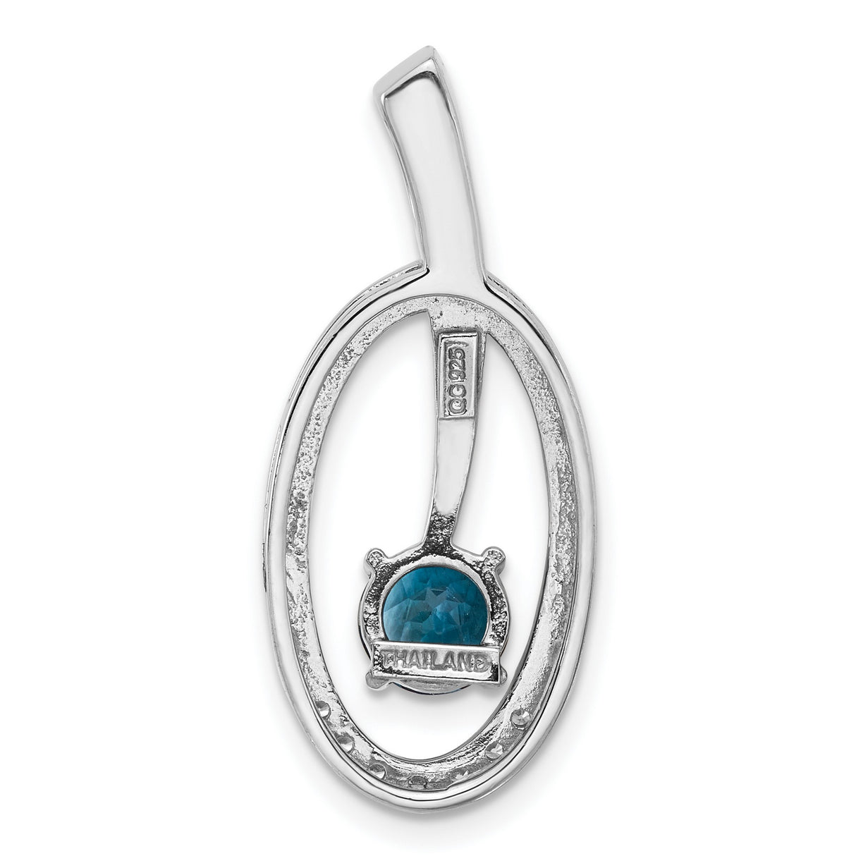 Sterling Silver Pendant with London Blue Topaz and Cubic Zirconia, Modern Open Oval Design