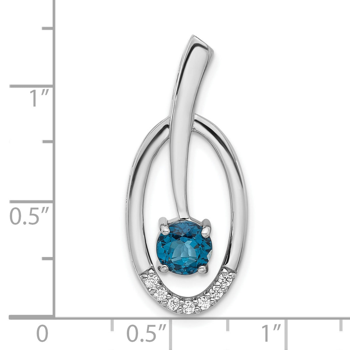 Sterling Silver Pendant with London Blue Topaz and Cubic Zirconia, Modern Open Oval Design