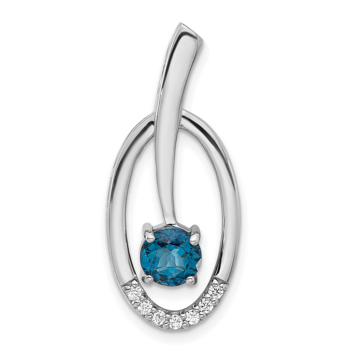 Sterling Silver Pendant with London Blue Topaz and Cubic Zirconia, Modern Open Oval Design