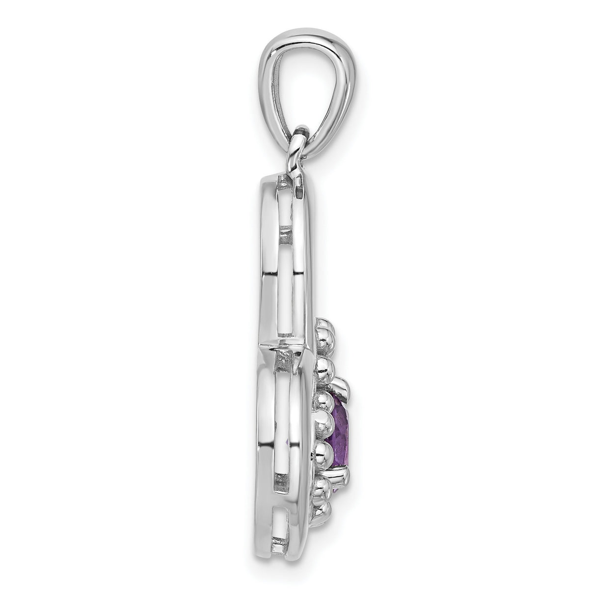 Sterling Silver Heart Pendant with Amethyst, Open Heart and Beaded Inner Design for Women