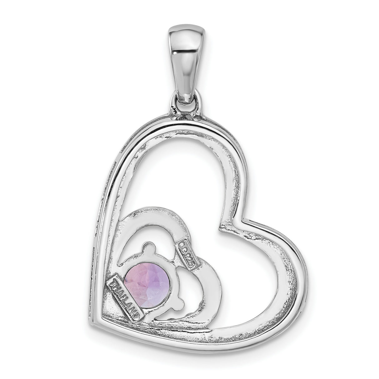 Sterling Silver Heart Pendant with Amethyst, Open Heart and Beaded Inner Design for Women