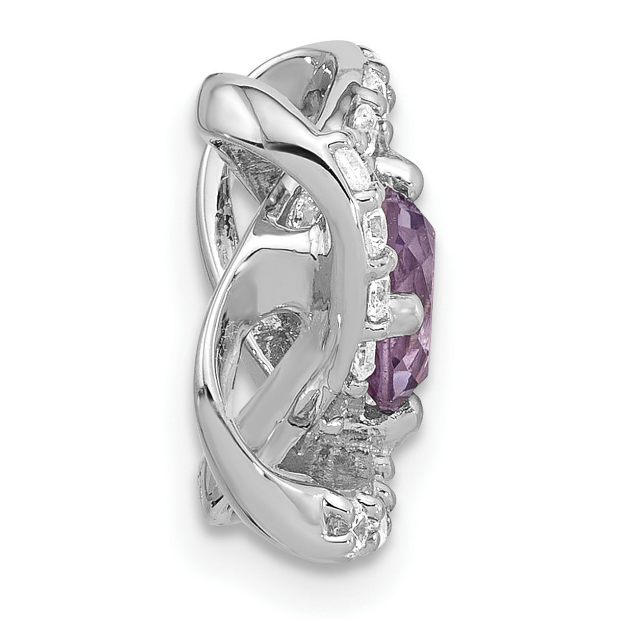 Sterling Silver Knot Pendant with Amethyst and Cubic Zirconia, Infinity Loop Design
