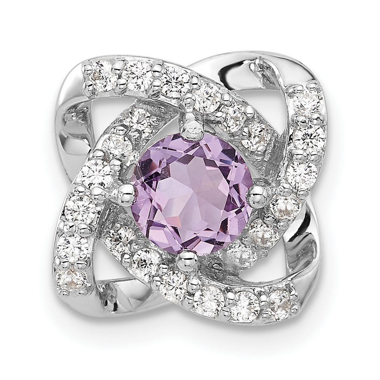Sterling Silver Knot Pendant with Amethyst and Cubic Zirconia, Infinity Loop Design