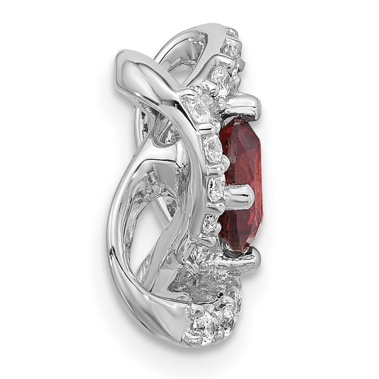 Sterling Silver Pendant with Garnet Center, Twisted Loop Design and Cubic Zirconia Accents