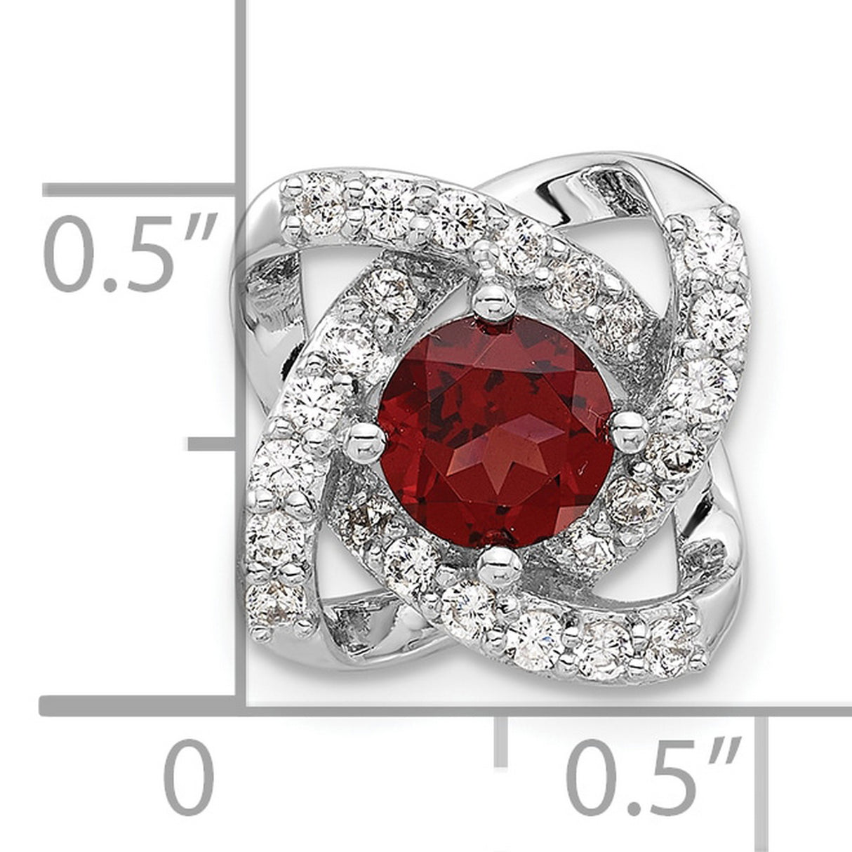 Sterling Silver Pendant with Garnet Center, Twisted Loop Design and Cubic Zirconia Accents