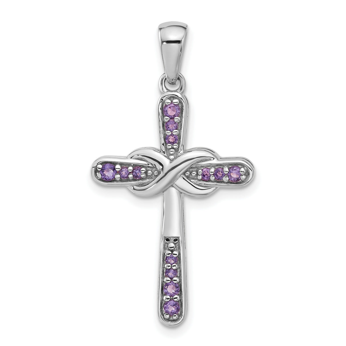 Sterling Silver Infinity Cross Pendant with Amethyst, Spiritual and Modern Faith Design