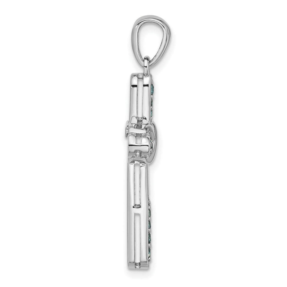 Sterling Silver Infinity Cross Pendant with London Blue Topaz and Aquamarine Charm