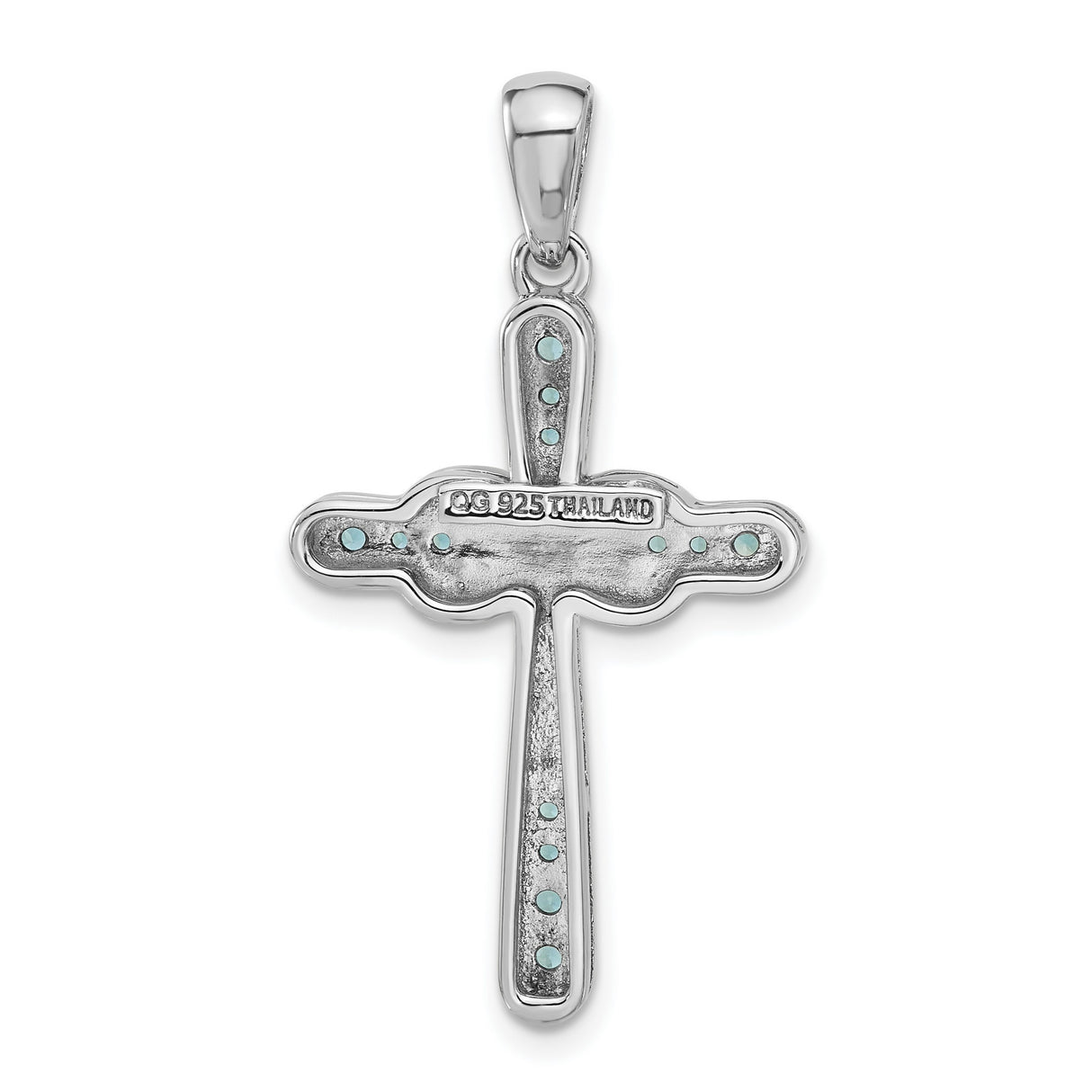 Sterling Silver Infinity Cross Pendant with London Blue Topaz and Aquamarine Charm