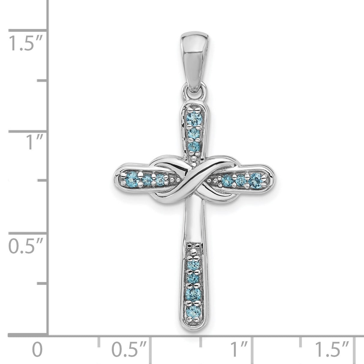 Sterling Silver Infinity Cross Pendant with London Blue Topaz and Aquamarine Charm