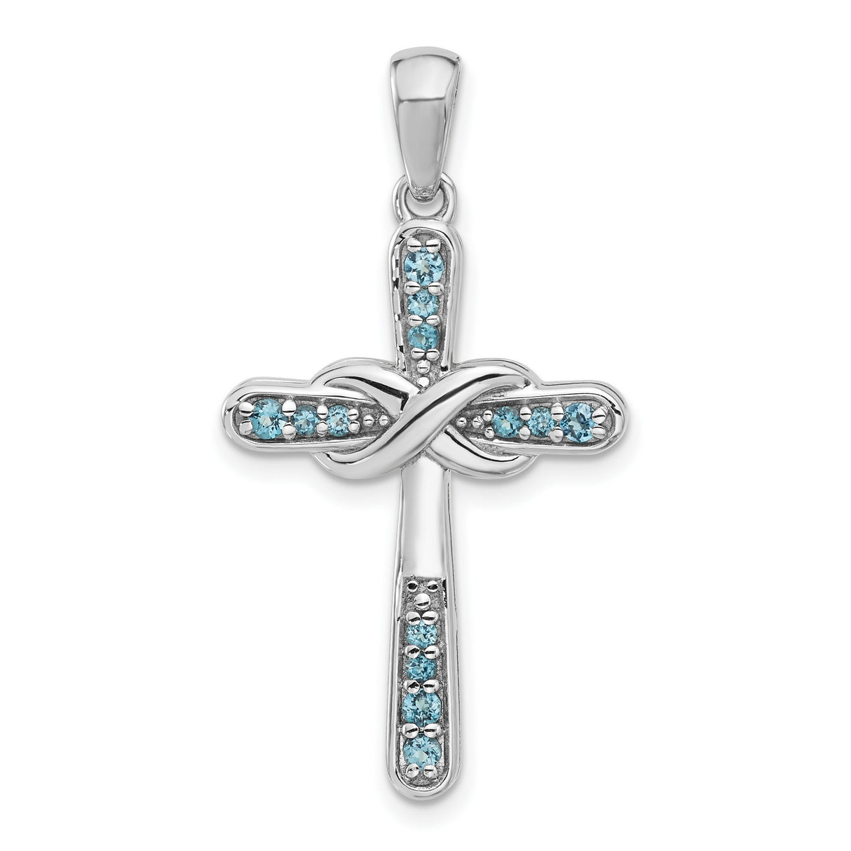 Sterling Silver Infinity Cross Pendant with London Blue Topaz and Aquamarine Charm