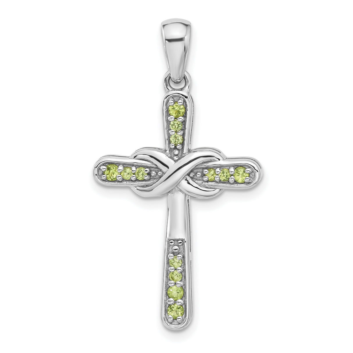 Sterling Silver Infinity Cross Pendant with Peridot, Spiritual Symbol for Men and Women