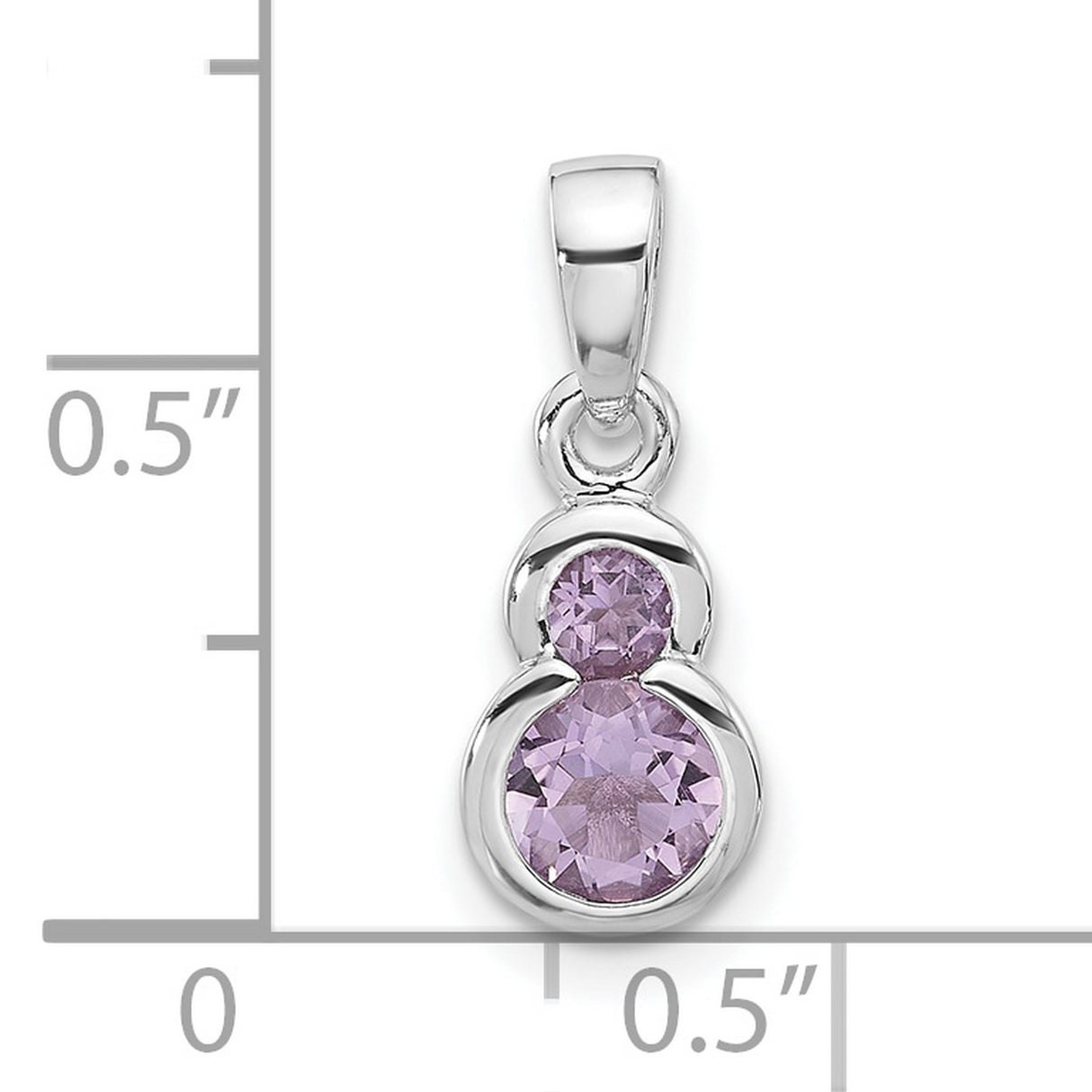 Sterling Silver Pendant with Two Round Amethyst Gemstones, Vertical Modern Minimalist Design