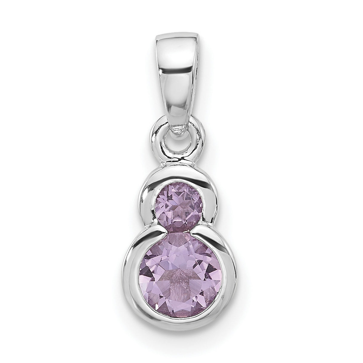Sterling Silver Pendant with Two Round Amethyst Gemstones, Vertical Modern Minimalist Design