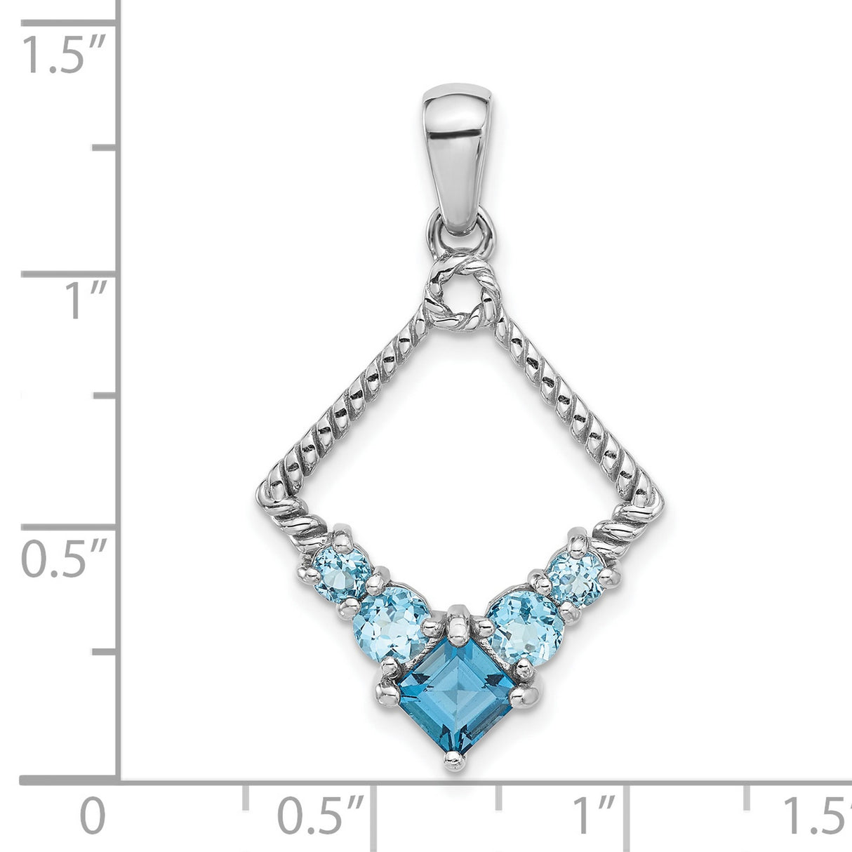 London and Light Swiss Blue Topaz Charm Pendant in Real 925 Sterling Silver