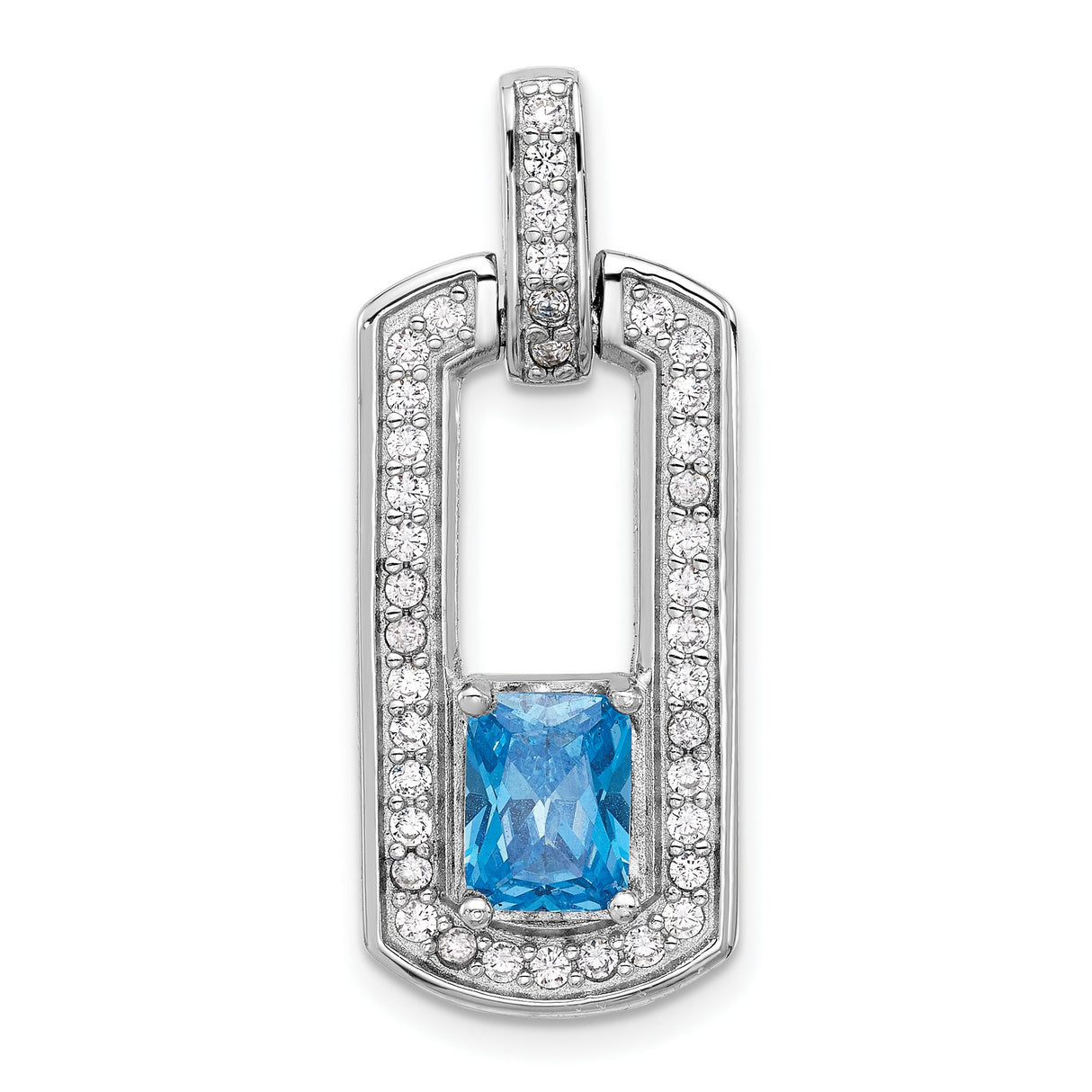 Sterling Silver Pendant with Cushion Cut Swiss Blue Topaz and Cubic Zirconia Accents