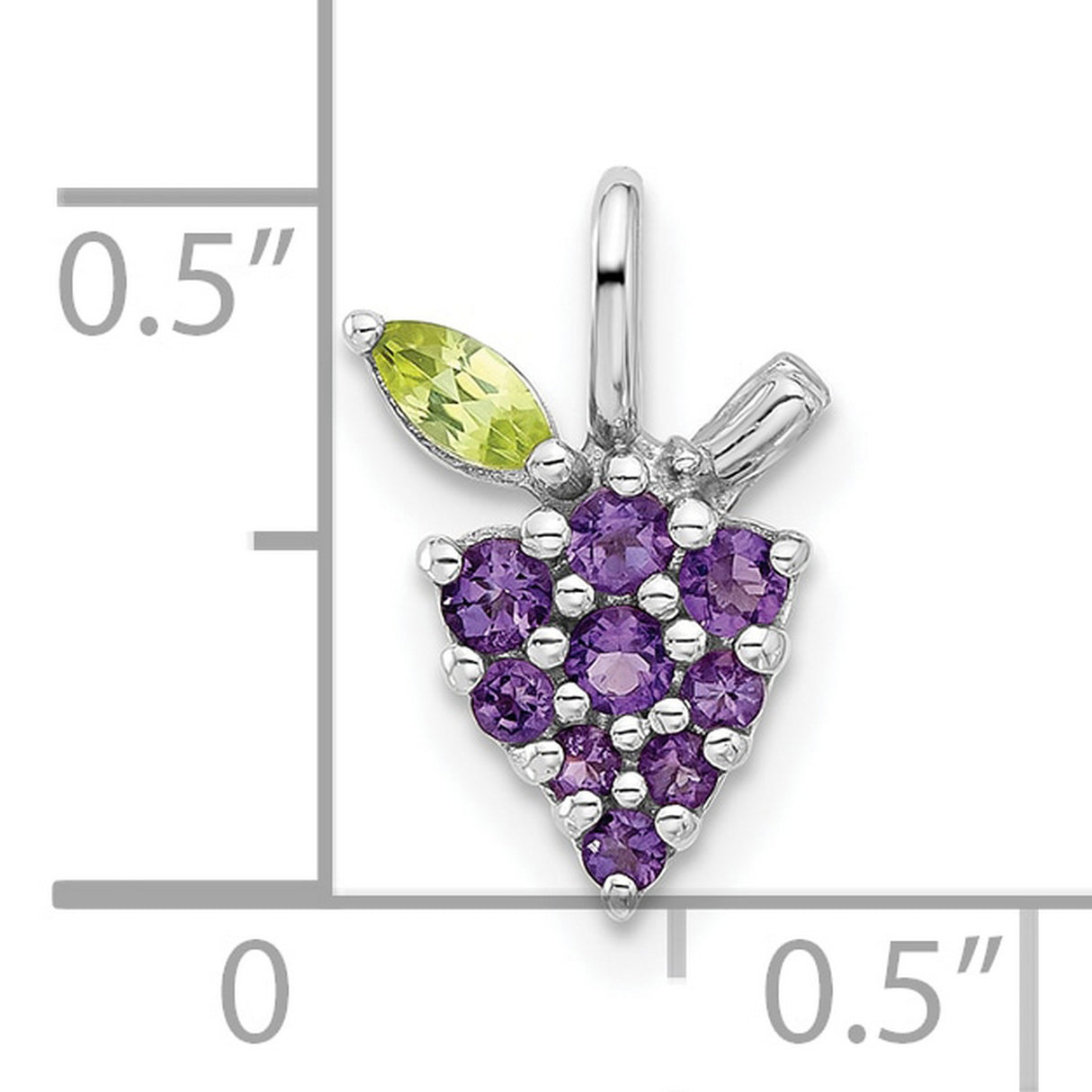 Sterling Silver Pendant with Amethyst and Peridot, Grape Cluster Vine Leaf Design for Women