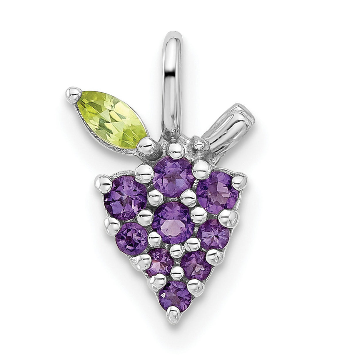 Sterling Silver Pendant with Amethyst and Peridot, Grape Cluster Vine Leaf Design for Women