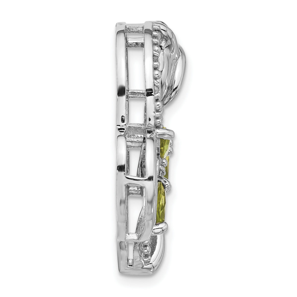 Sterling Silver Heart Pendant with Peridot and White Topaz Accents, Rose Floral Design for Women