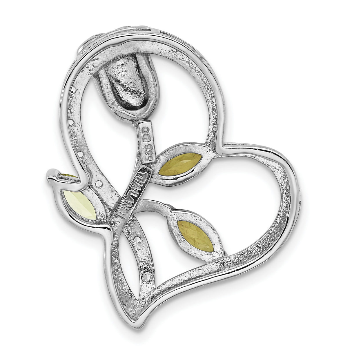 Sterling Silver Heart Pendant with Peridot and White Topaz Accents, Rose Floral Design for Women