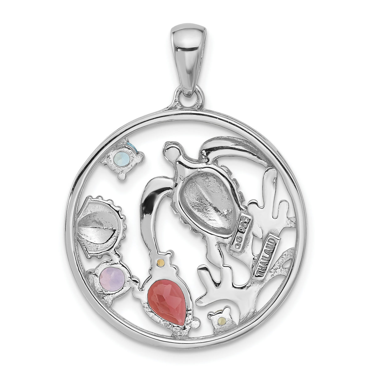 Sterling Silver Sea Turtle Pendant with Garnet and Amethyst, Ocean-Inspired Charm for Women