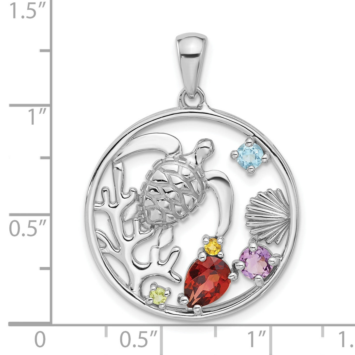 Sterling Silver Sea Turtle Pendant with Garnet and Amethyst, Ocean-Inspired Charm for Women