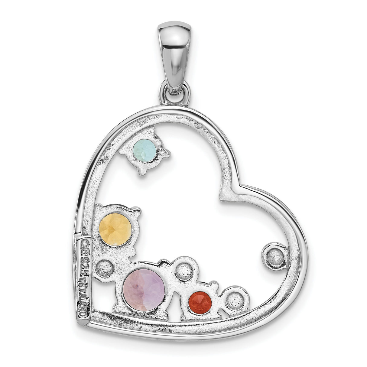 Sterling Silver Heart Pendant with Garnet and Amethyst, Open Heart Birthstone Design