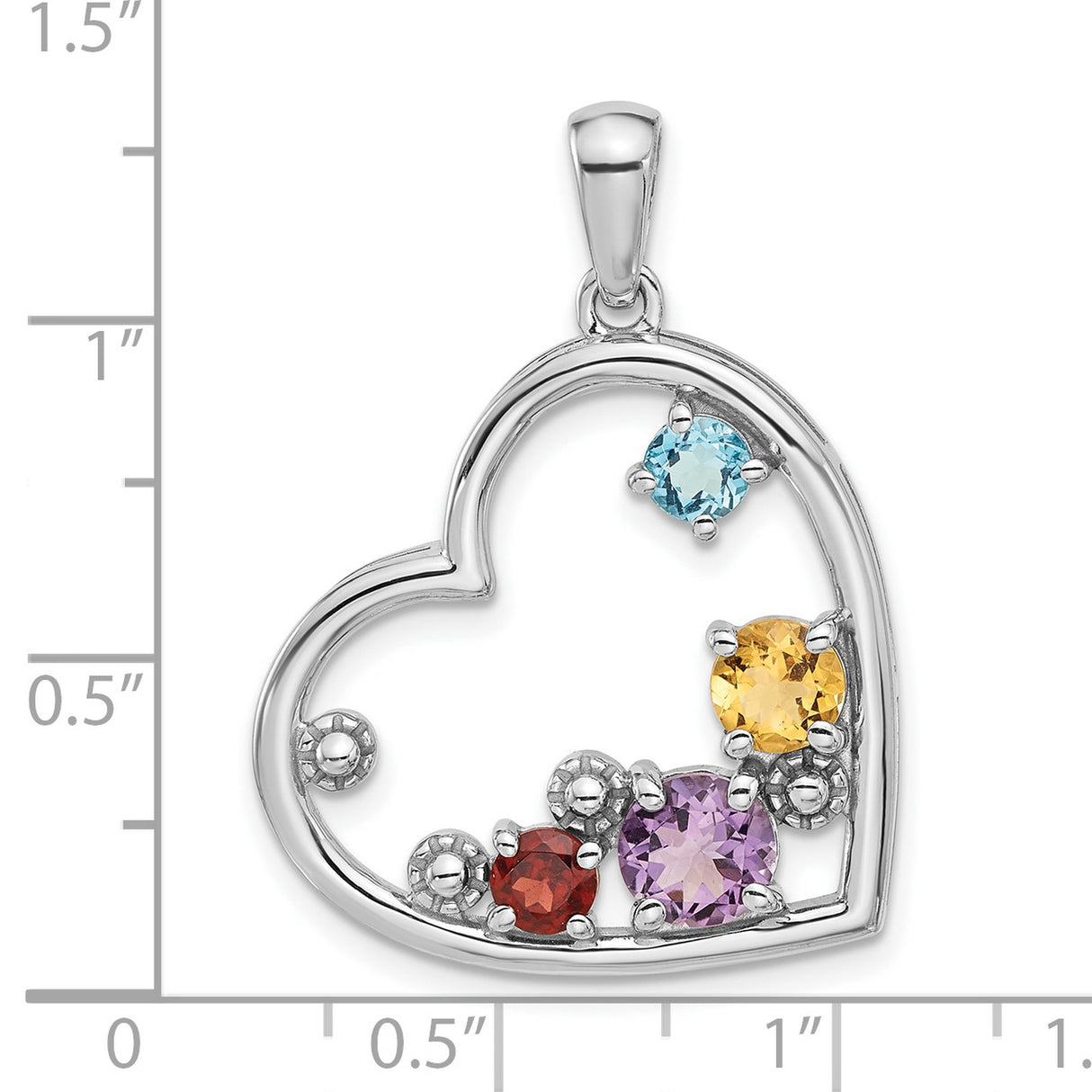 Sterling Silver Heart Pendant with Garnet and Amethyst, Open Heart Birthstone Design