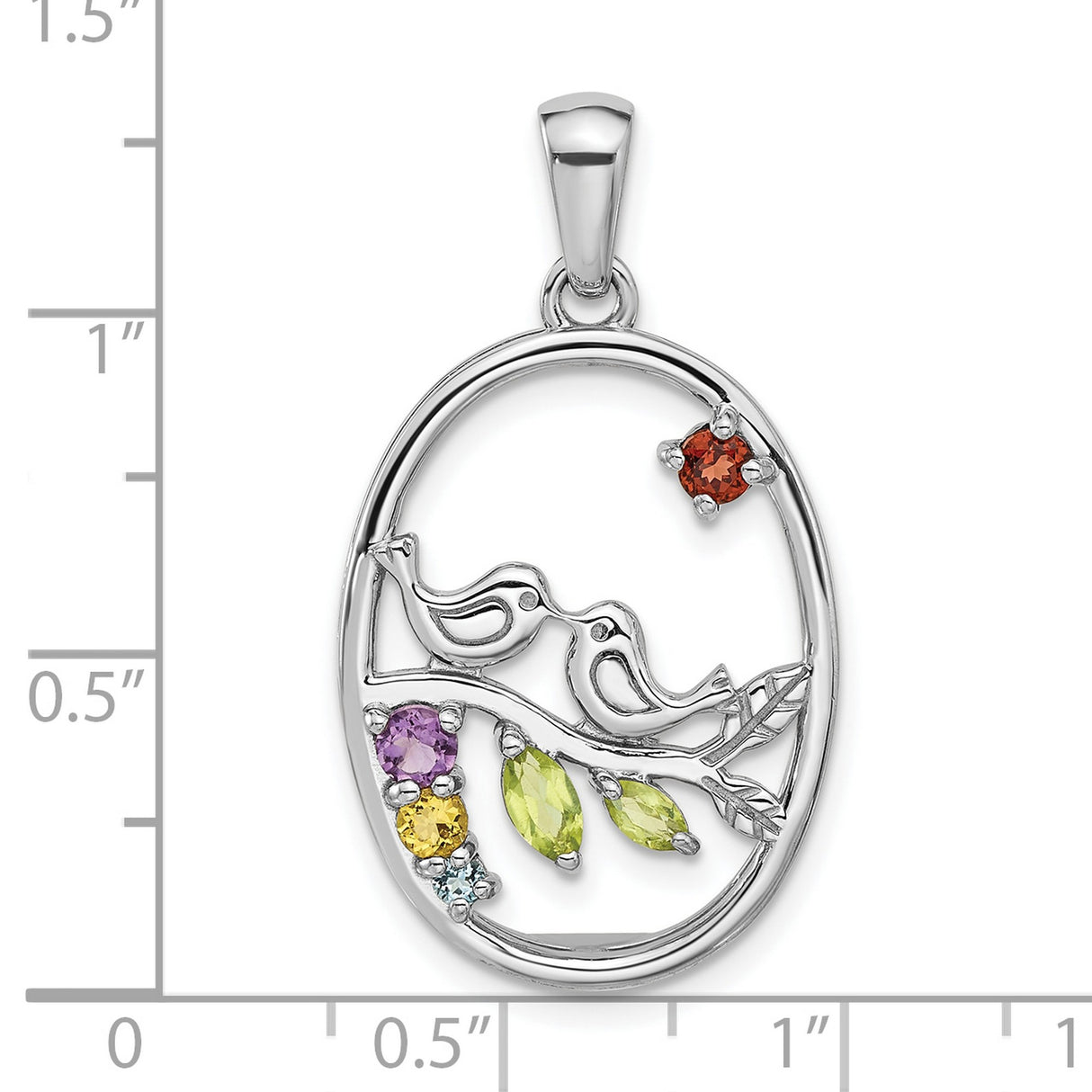 Sterling Silver Bird Pendant with Amethyst and Citrine, Two Birds on Branch Nature Design