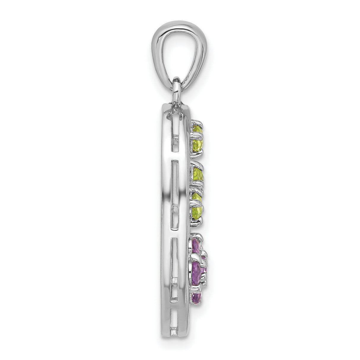 Sterling Silver Pendant with Peridot and Amethyst, Floral Open Oval Garden-Inspired Design