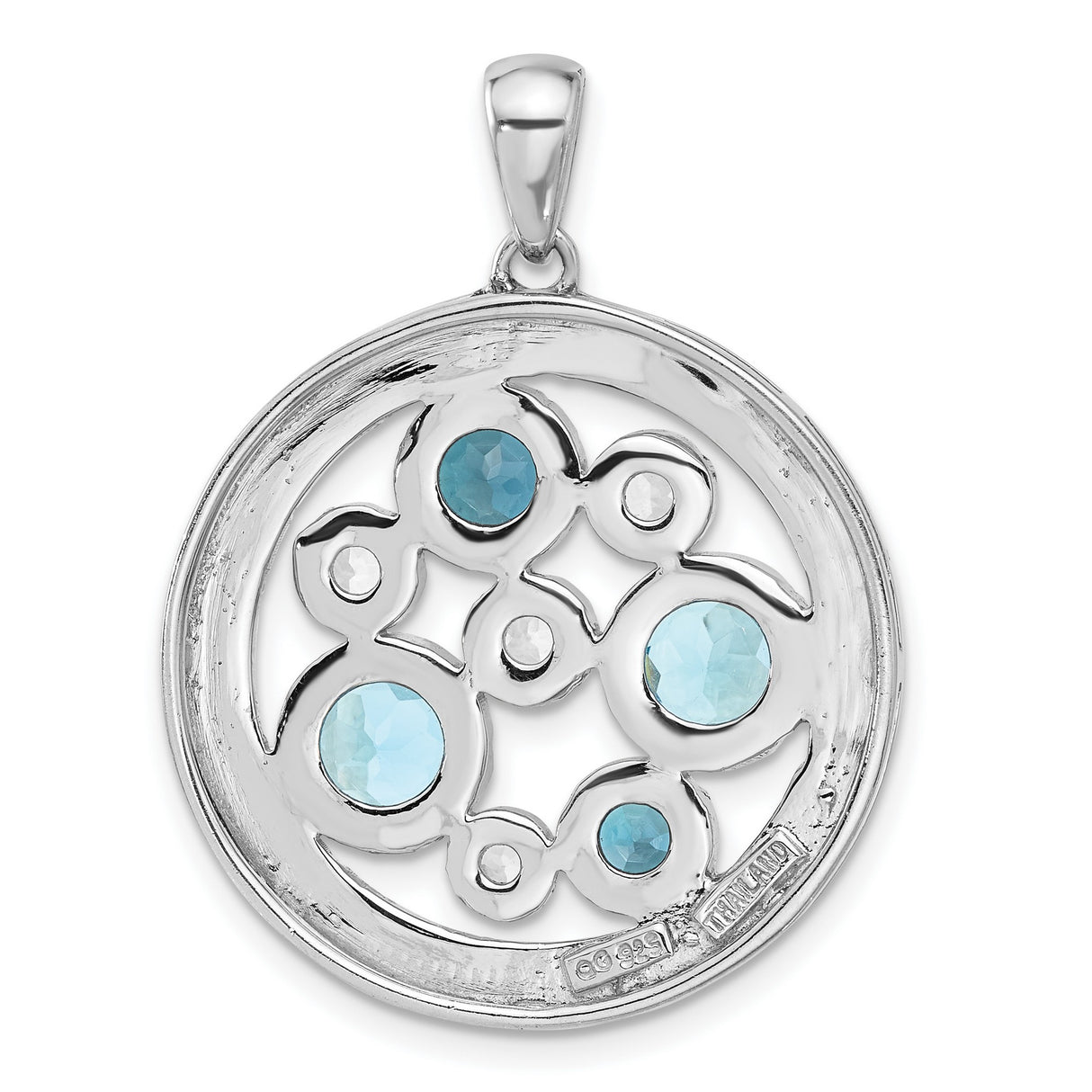 Sterling Silver Pendant with Swiss Blue and London Blue Topaz, Braided Circle Design