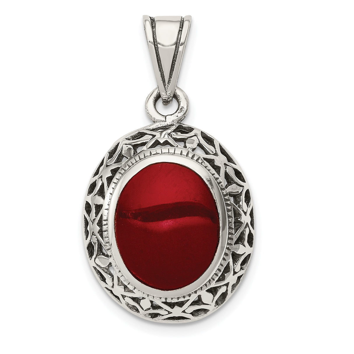 Sterling Silver Pendant with Carnelian Cabochon, Filigree Vine Design, Vintage Style
