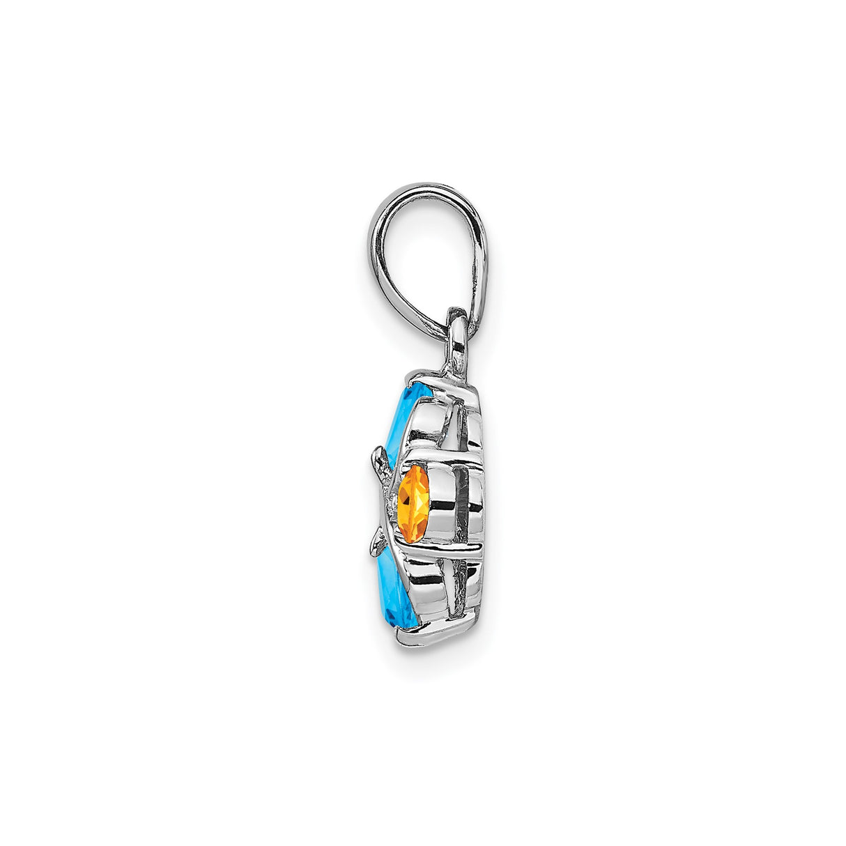 Sterling Silver Pendant with Oval Blue Topaz and Round Citrine in Crisscross Design
