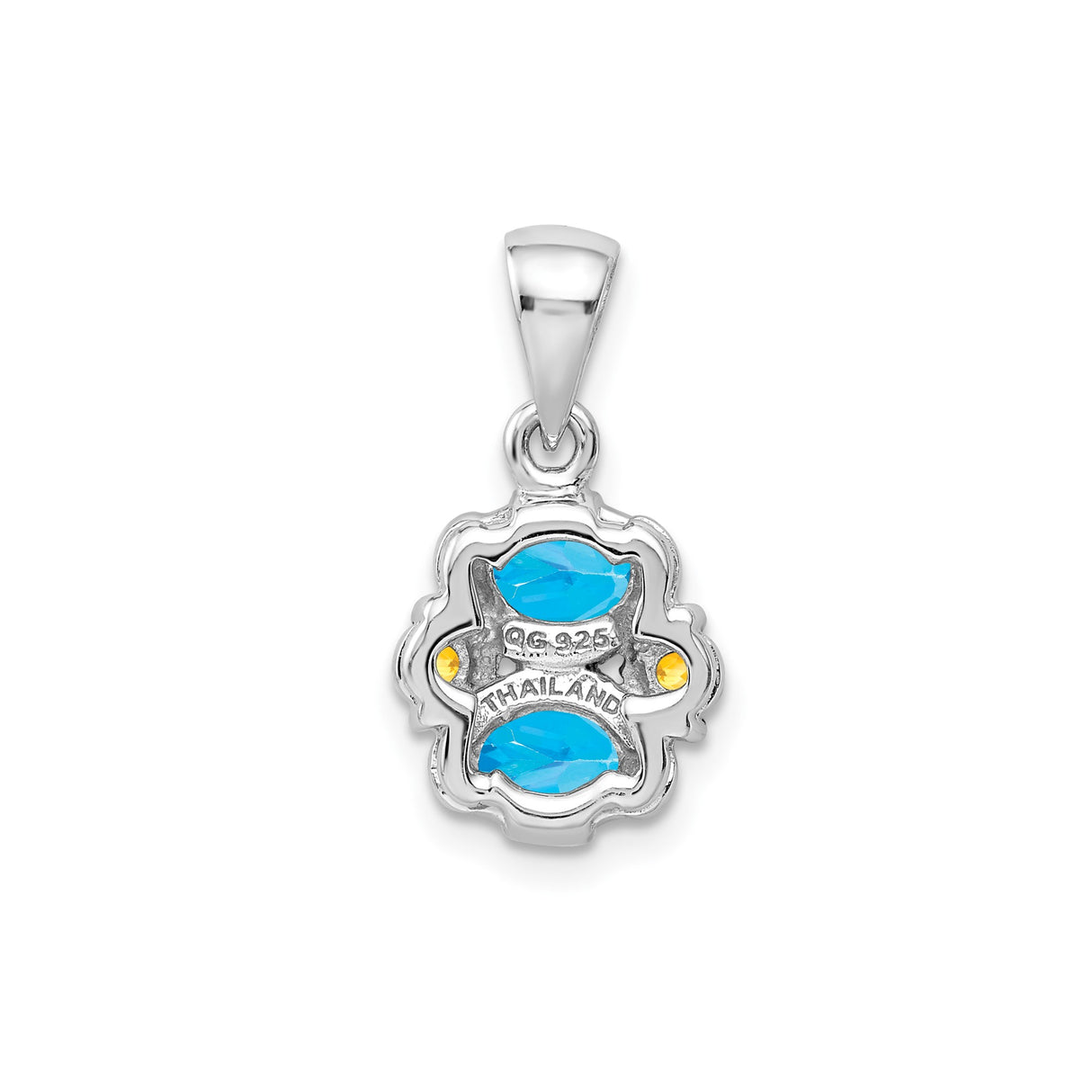 Sterling Silver Pendant with Oval Blue Topaz and Round Citrine in Crisscross Design
