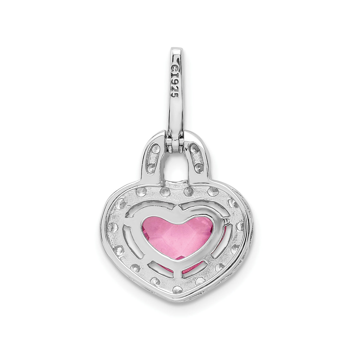 Sterling Silver Heart Padlock Pendant with Pink Cubic Zirconia and Clear Accents