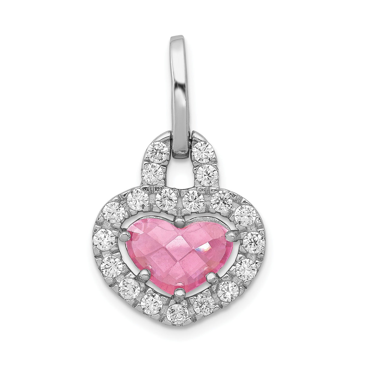 Sterling Silver Heart Padlock Pendant with Pink Cubic Zirconia and Clear Accents