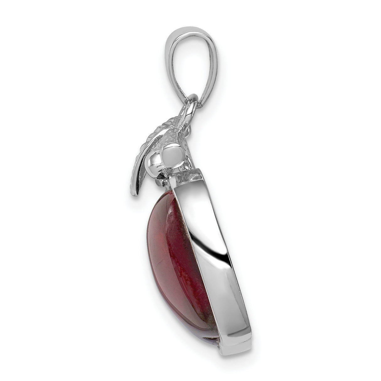Sterling Silver Apple Pendant with Red Enamel, Leaf and Branch Detail, Cubic Zirconia Accents