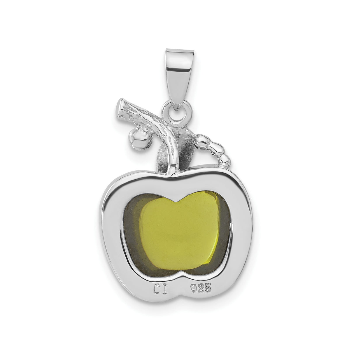 Sterling Silver Apple Pendant with Cubic Zirconia, Leaf and Branch Nature Motif