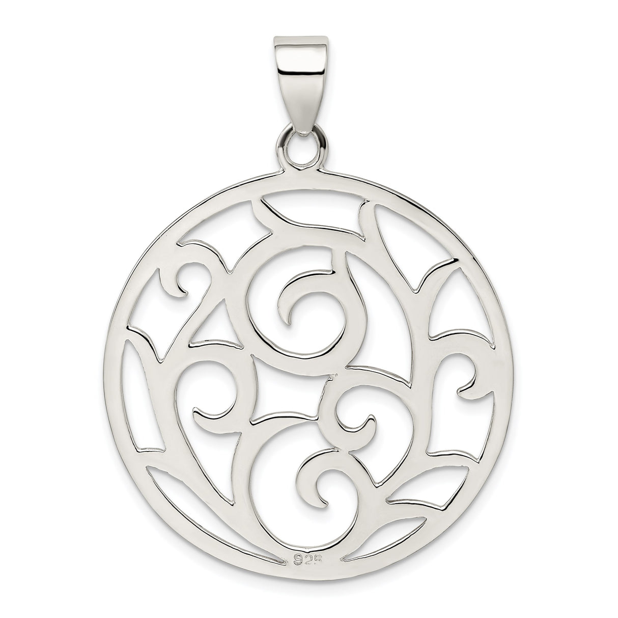 Sterling Silver Pendant with Round Swirl Filigree Openwork Abstract Design for Women