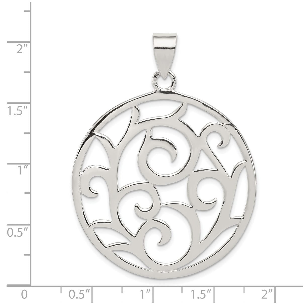 Sterling Silver Pendant with Round Swirl Filigree Openwork Abstract Design for Women