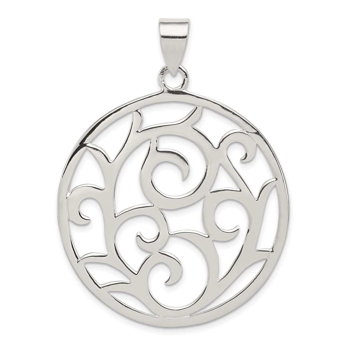 Sterling Silver Pendant with Round Swirl Filigree Openwork Abstract Design for Women